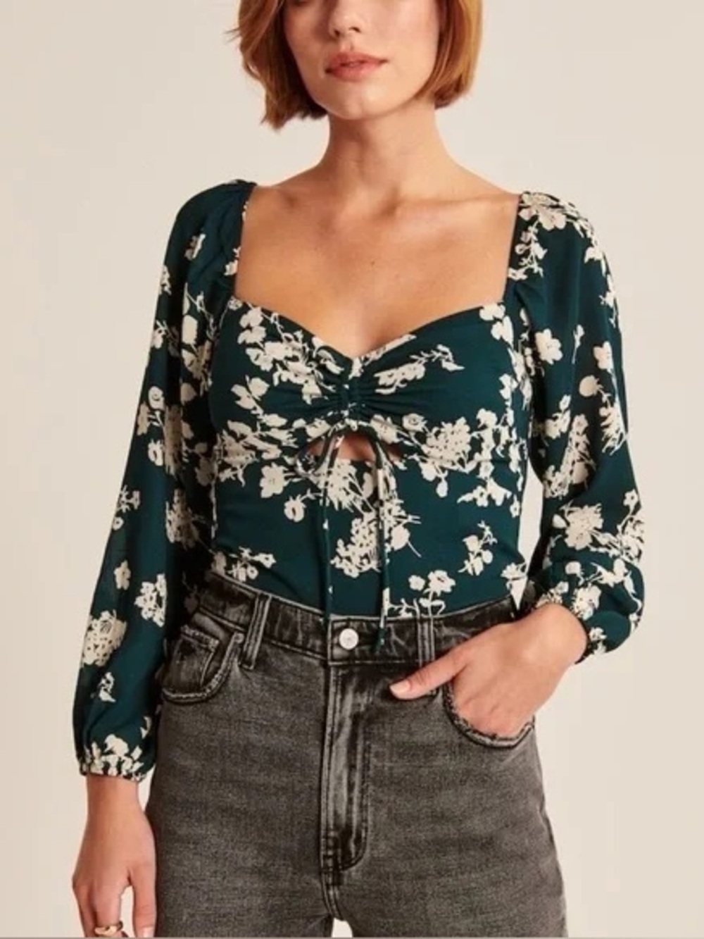 Abercrombie & Fitch Floral Blouse - Dark Green and White